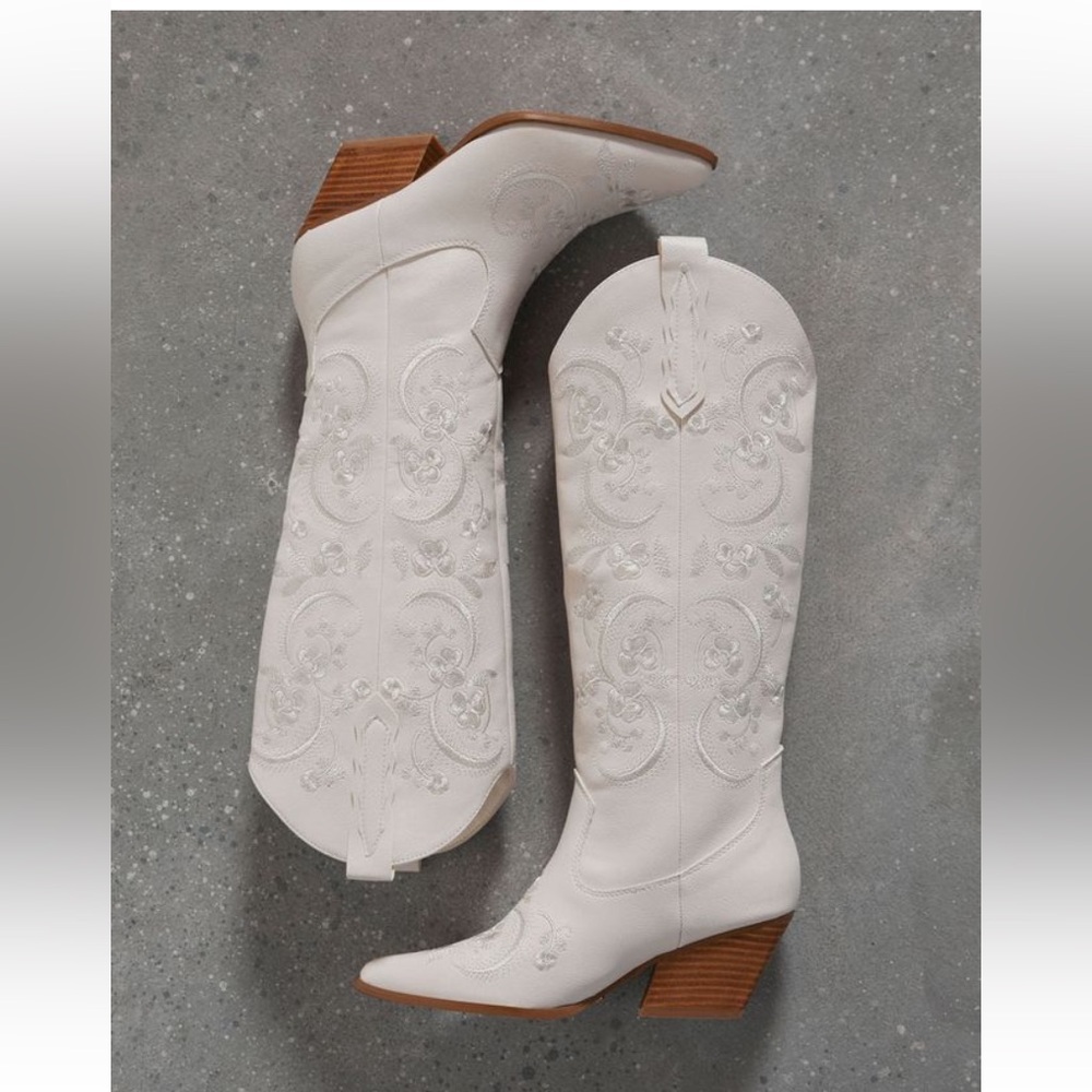 New White Floral Cowboy Boots Size 10 - Picture 5 of 5